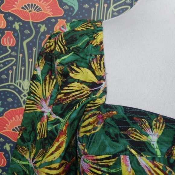 Ulla Johnson Alita Green Yellow Cotton Puff Sleeve Empire Waist Mini Dress Nwt 4 - Picture 5 of 9